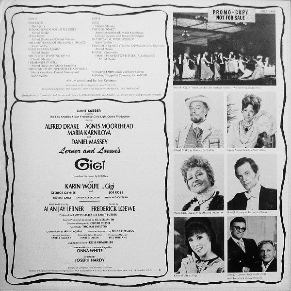 Lerner & Loewe - Alfred Drake, Agnes Moorehead, Maria Karnilova, Daniel Massey, Karin Wolfe : Gigi ... The Original Broadway Cast Recording (LP, Album, H)