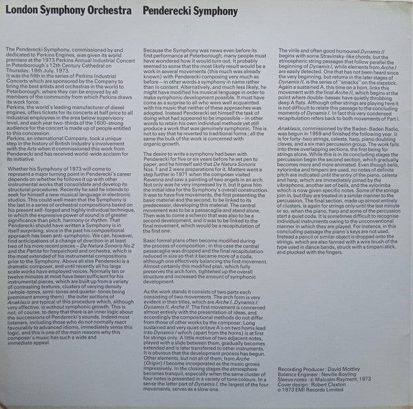 Krzysztof Penderecki / London Symphony Orchestra : Symphony / Anaklasis For Strings And Percussion (LP, Quad, Gat)