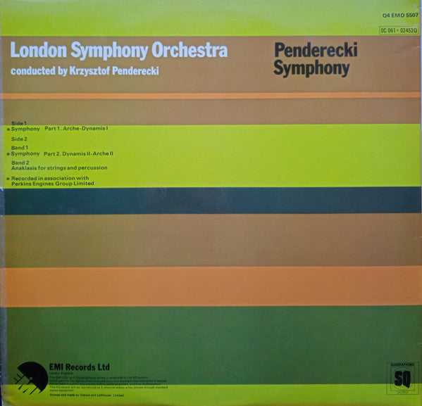 Krzysztof Penderecki / London Symphony Orchestra : Symphony / Anaklasis For Strings And Percussion (LP, Quad, Gat)