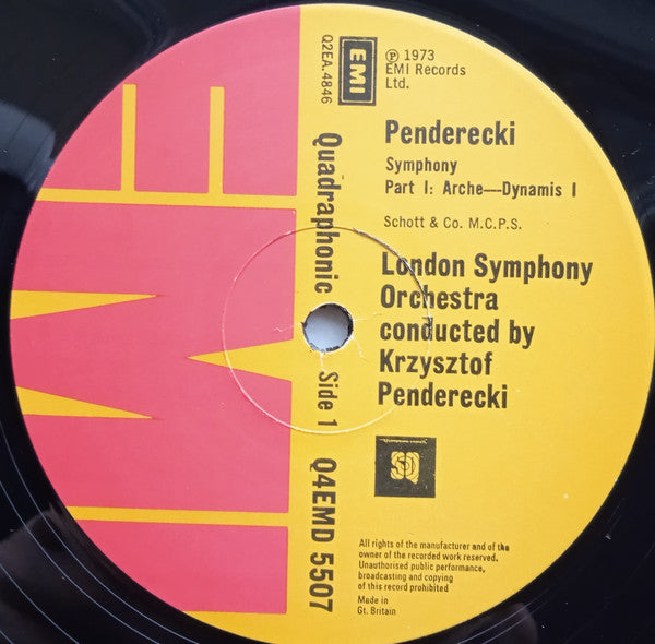 Krzysztof Penderecki / London Symphony Orchestra : Symphony / Anaklasis For Strings And Percussion (LP, Quad, Gat)