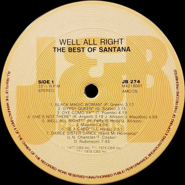 Santana : The Best Of Santana: Well All Right (LP, Comp)