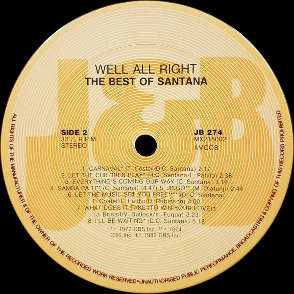 Santana : The Best Of Santana: Well All Right (LP, Comp)
