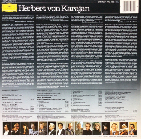 Herbert von Karajan, Berliner Philharmoniker : Ravel: Bolero · Bizet: Carmen-Suite No.1 · Offenbach/Rosenthal: Gaité Parisienne (LP, Comp)