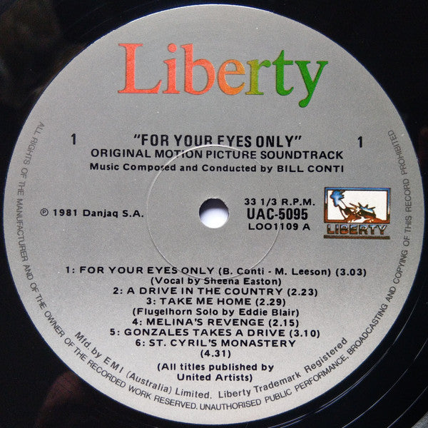 Various : For Your Eyes Only (Original Motion Picture Soundtrack) (LP, Album)