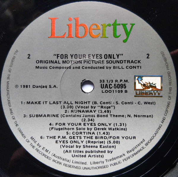 Various : For Your Eyes Only (Original Motion Picture Soundtrack) (LP, Album)