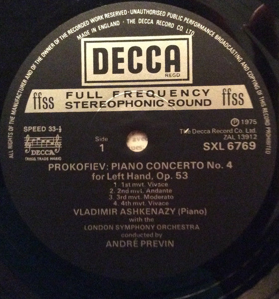 Sergei Prokofiev, Vladimir Ashkenazy, London Symphony Orchestra, André Previn : Piano Concertos 4 & 5 (LP)