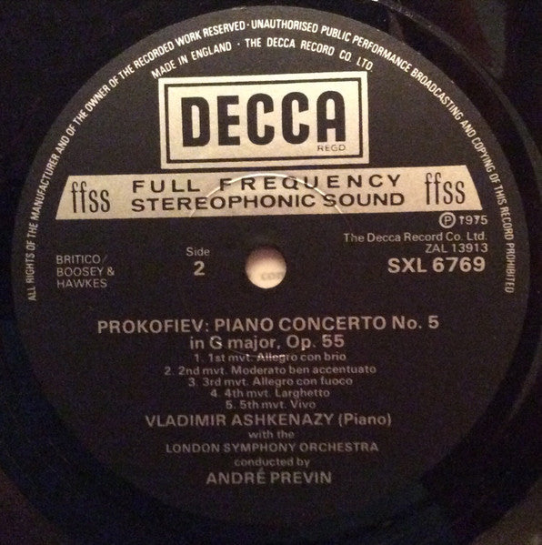 Sergei Prokofiev, Vladimir Ashkenazy, London Symphony Orchestra, André Previn : Piano Concertos 4 & 5 (LP)