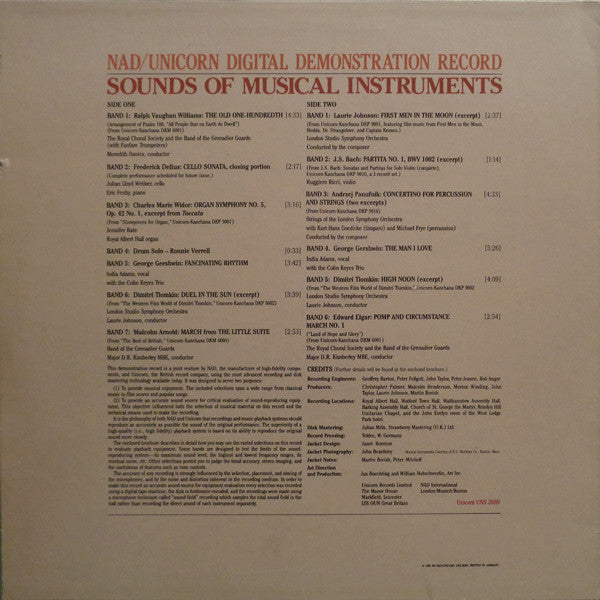 Various : Sounds Of Musical Instruments - NAD / Unicorn Digital Demonstration Record (LP, Comp)