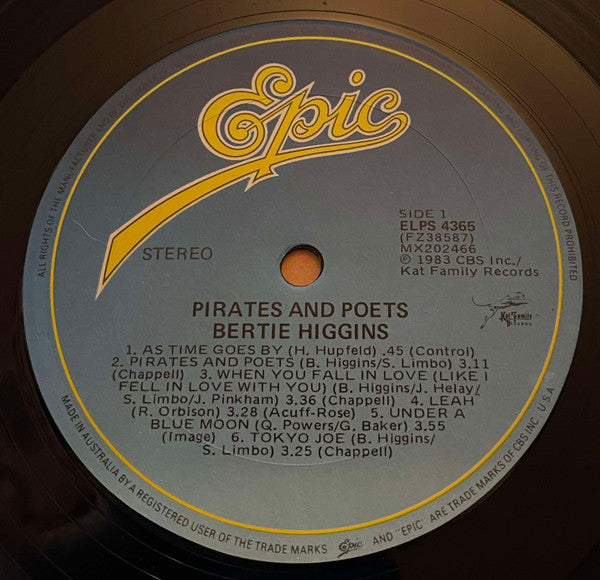 Bertie Higgins : Pirates And Poets (LP, Album)