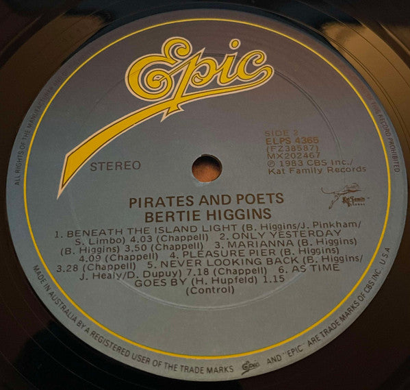 Bertie Higgins : Pirates And Poets (LP, Album)