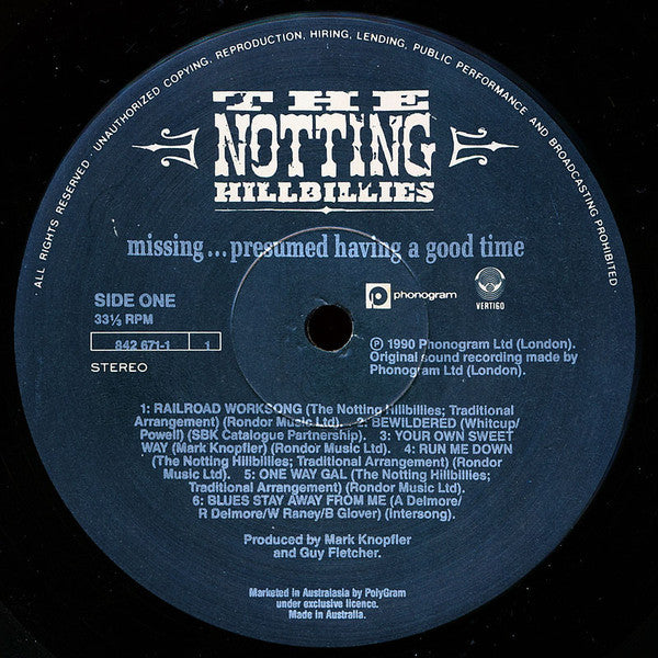 The Notting Hillbillies : Missing... Presumed Having A Good Time (LP, Album)