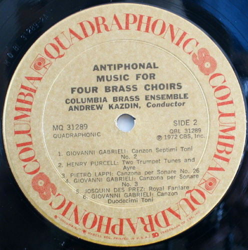 Columbia Brass Ensemble : Antiphonal Music For Four Brass Choirs (LP, Album, Quad)