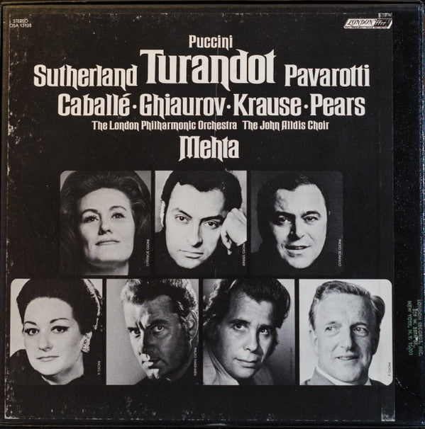 Puccini*  -  Sutherland*, Pavarotti*, Caballé*, Ghiaurov*, Krause*, Pears* : Turandot (3xLP, Album + Box)