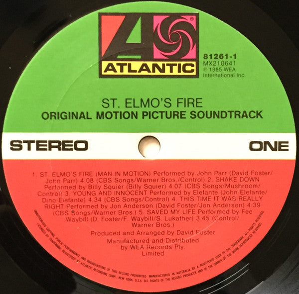 Various : St. Elmo's Fire (Original Motion Picture Soundtrack) (LP, Album)