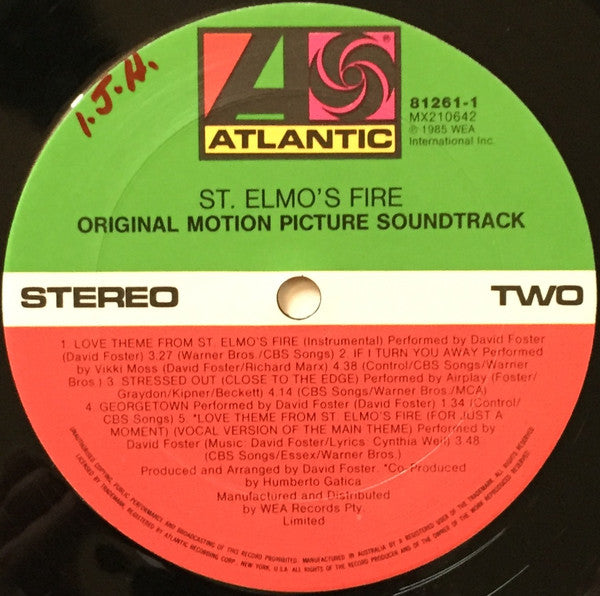 Various : St. Elmo's Fire (Original Motion Picture Soundtrack) (LP, Album)