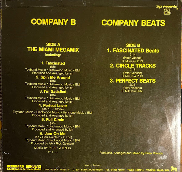 Company B : The Miami Megamix (12", Single, P/Mixed, Gre)