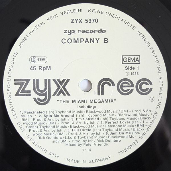 Company B : The Miami Megamix (12", Single, P/Mixed, Gre)