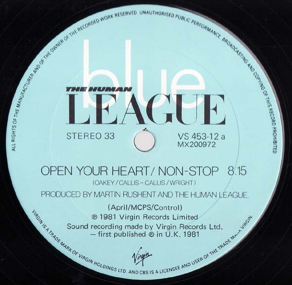 The Human League : Open Your Heart / Non-Stop (12", Single)