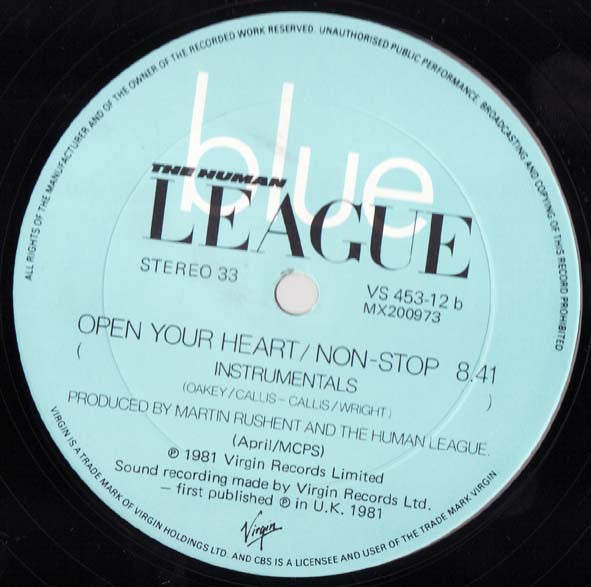 The Human League : Open Your Heart / Non-Stop (12", Single)