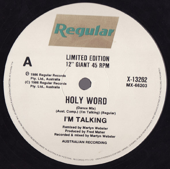I'm Talking : Holy Word (12", Single, Ltd)