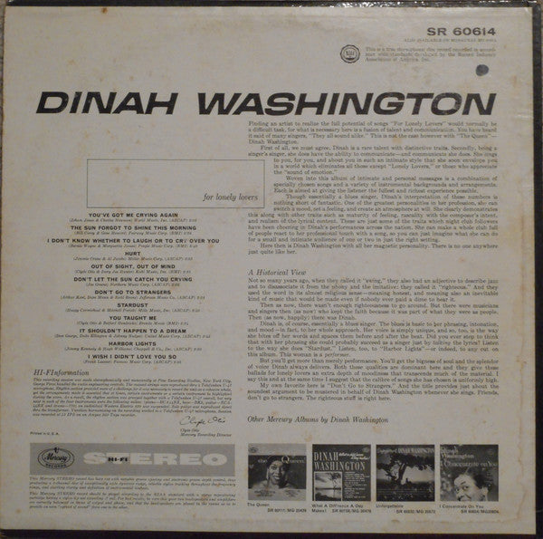 Dinah Washington : For Lonely Lovers (LP, Album)