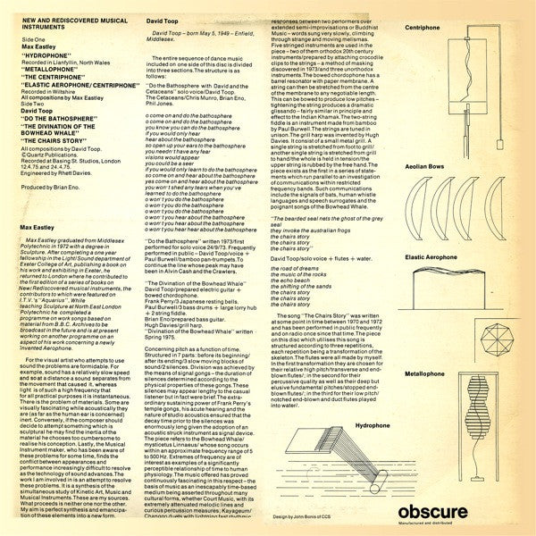 David Toop / Max Eastley : New And Rediscovered Musical Instruments (LP, Gre)