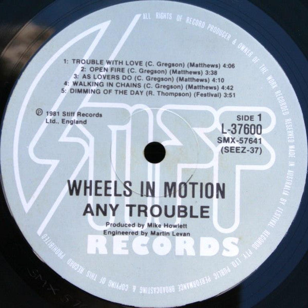 Any Trouble : Wheels In Motion (LP, Album, Tex)