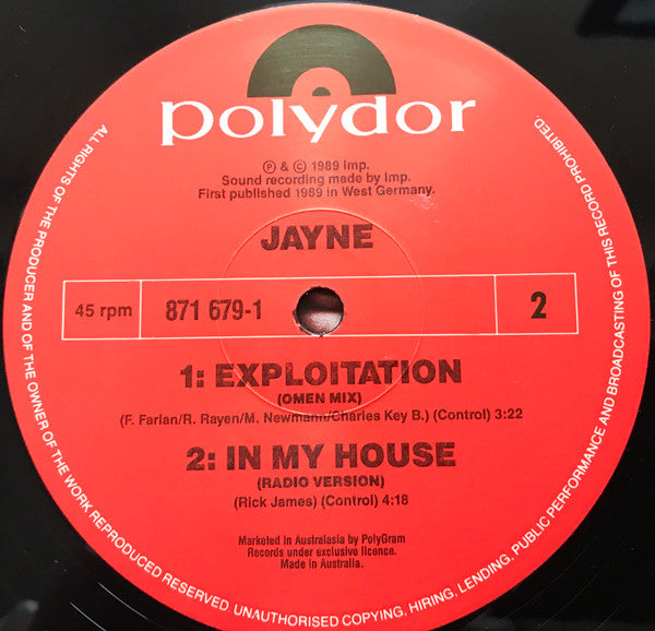 Jayne* : In My House (12", Single)