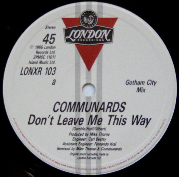 Communards* With Sarah Jane Morris : Don't Leave Me This Way (Gotham City Mix) (12", Single)