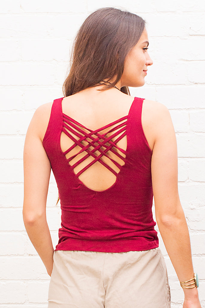 Athena cross-weave top red back yoga fitness