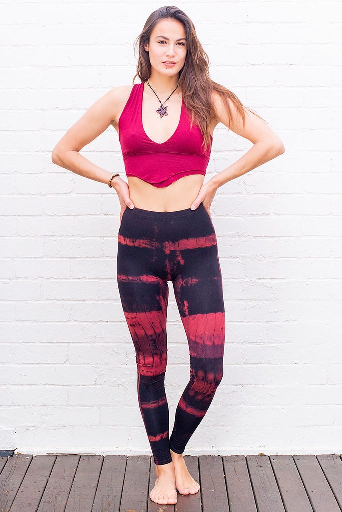 Burnt red ombre tie dye leggings yoga workout fitness pants front