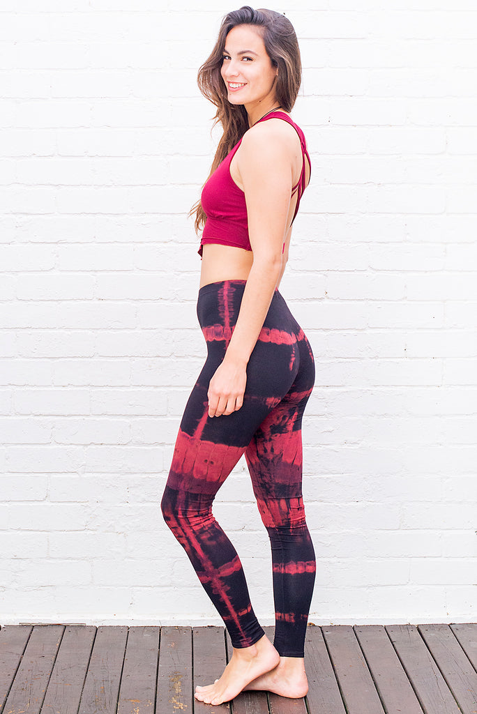 Burnt red ombre tie dye leggings yoga workout fitness pants side