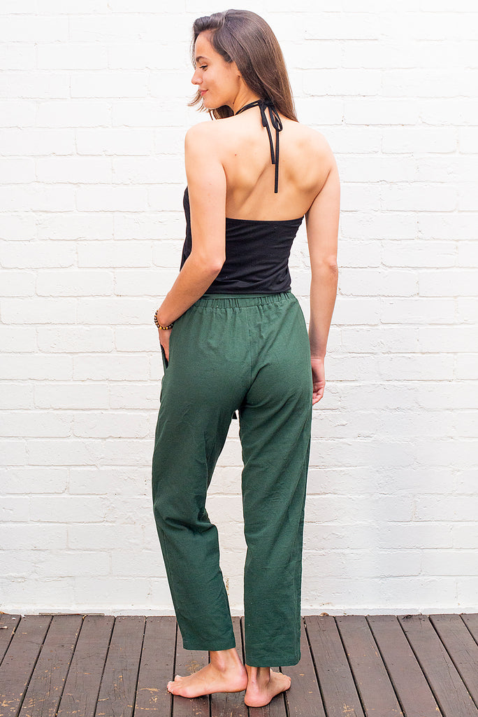 Cotton tie up pants sea green back