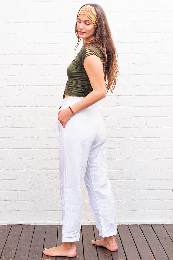 Cotton tie up pants white side