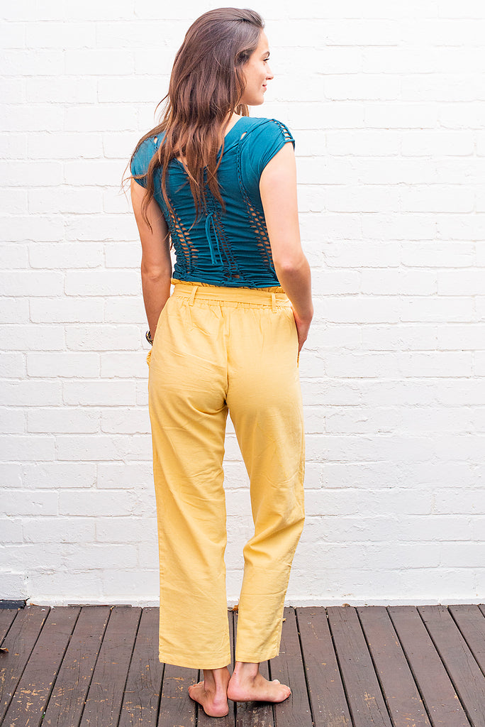 Cotton tie up pants yellow back