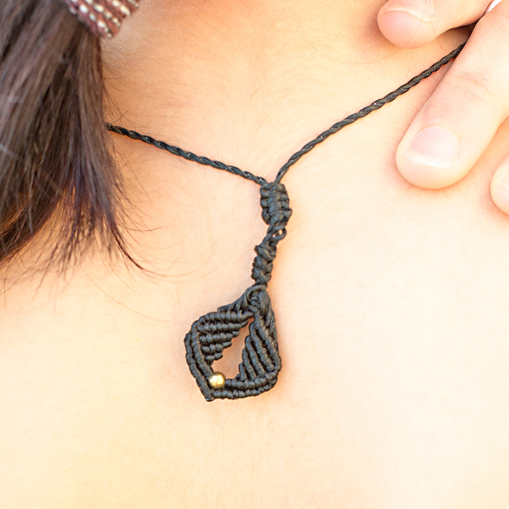 Large Mandala Macrame Pendant necklace with Ruby Zoisite Gem Stone handmade embroidered artisanal jewellery jewelry back