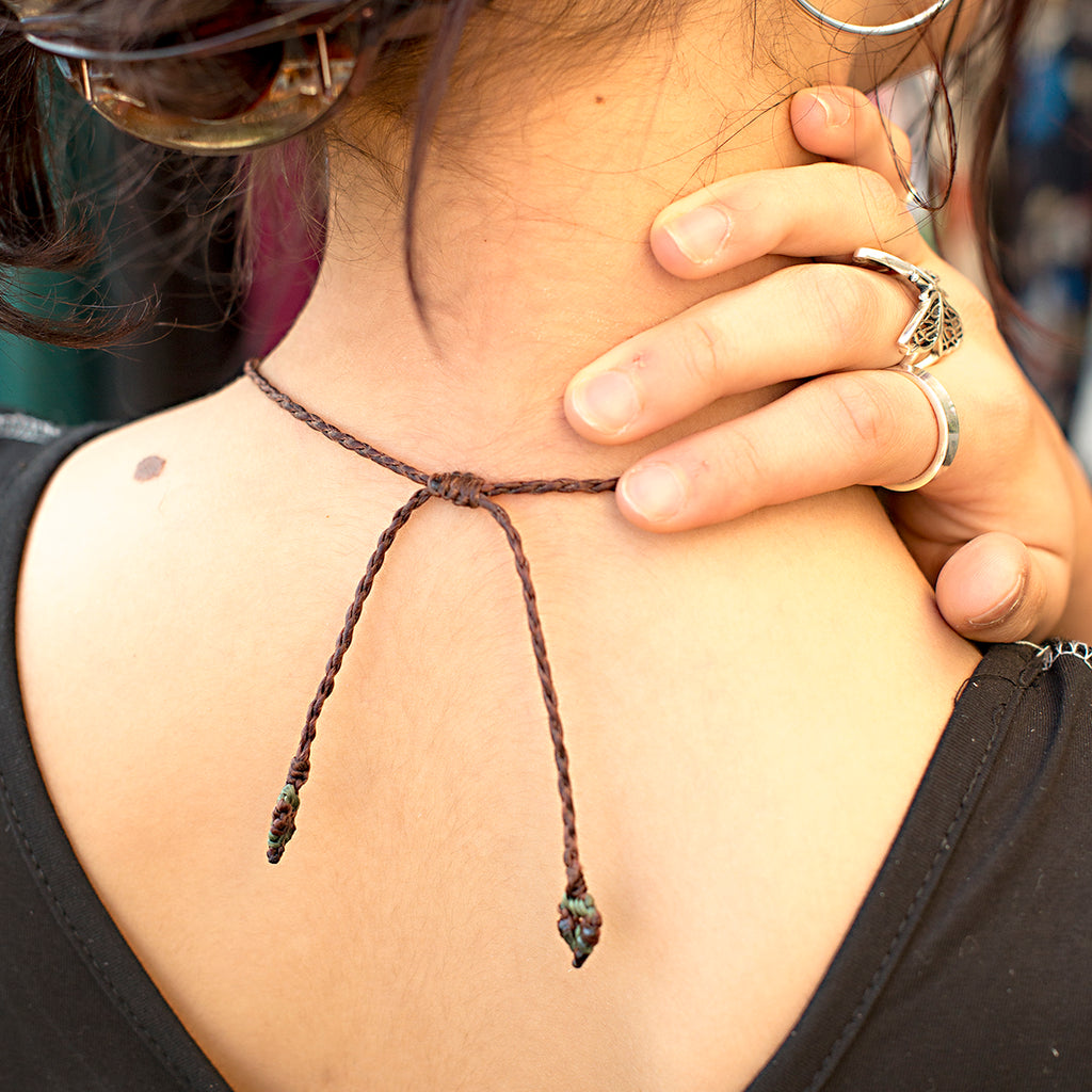 Ajna Macrame Pendant necklace with Labradorite Gem Stone handmade embroidered artisanal jewellery jewelry back