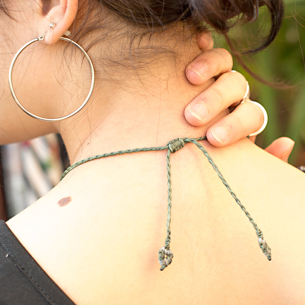 Large Ajna Macrame Pendant necklace with Chrysoprase Gem Stone handmade embroidered artisanal jewellery jewelry back