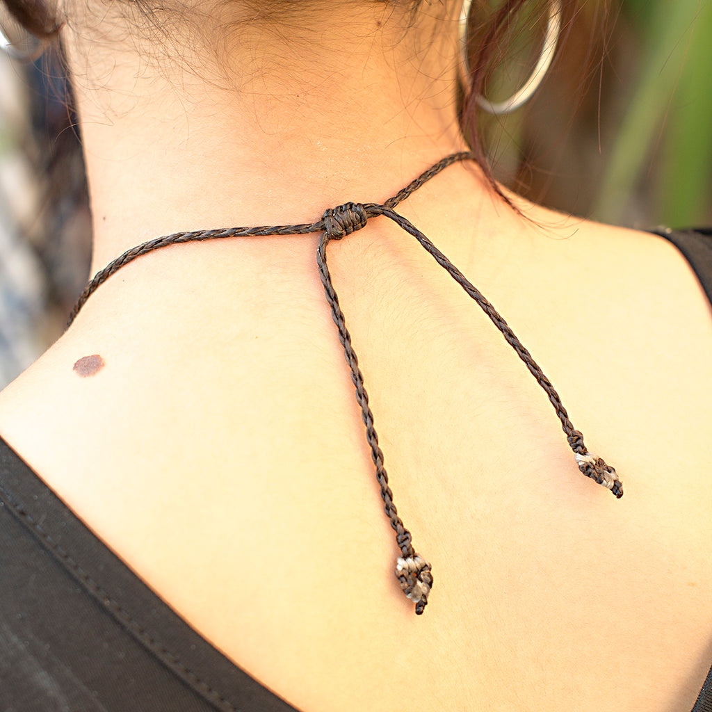 Large Ajna Macrame Pendant necklace with Labradorite Gem Stone handmade embroidered artisanal jewellery jewelry back