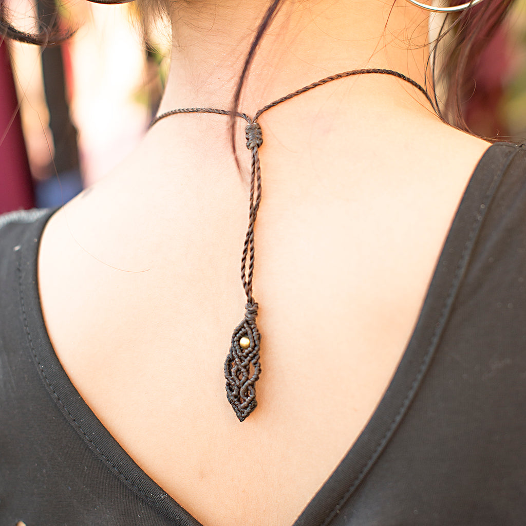 Tara Macrame Pendant necklace with Mookaite Gem Stone handmade embroidered artisanal jewellery jewelry back