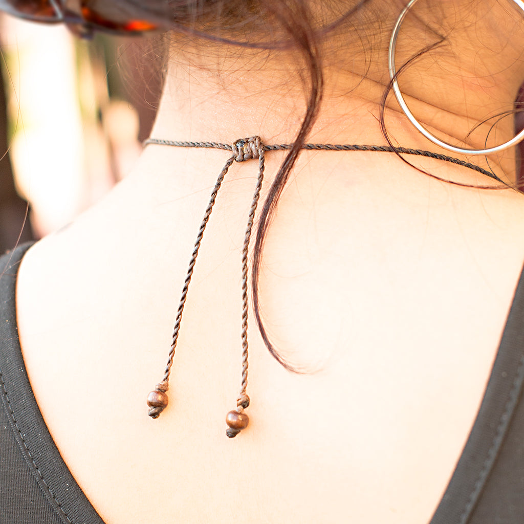 Mayura Macrame Pendant necklace with Paua Shell handmade embroidered artisanal jewellery jewelry back