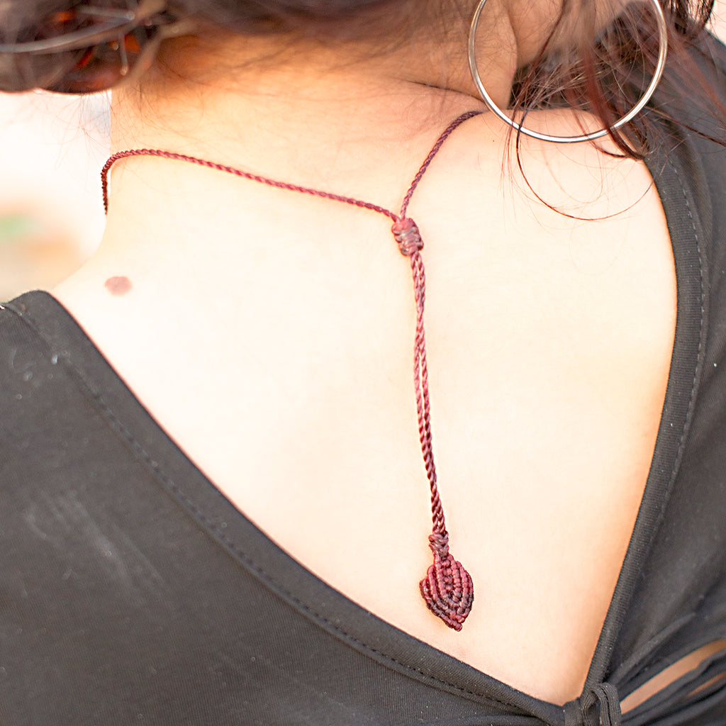 Oasis Macrame Pendant necklace with Chrysoprase Gem Stone handmade embroidered artisanal jewellery jewelry back