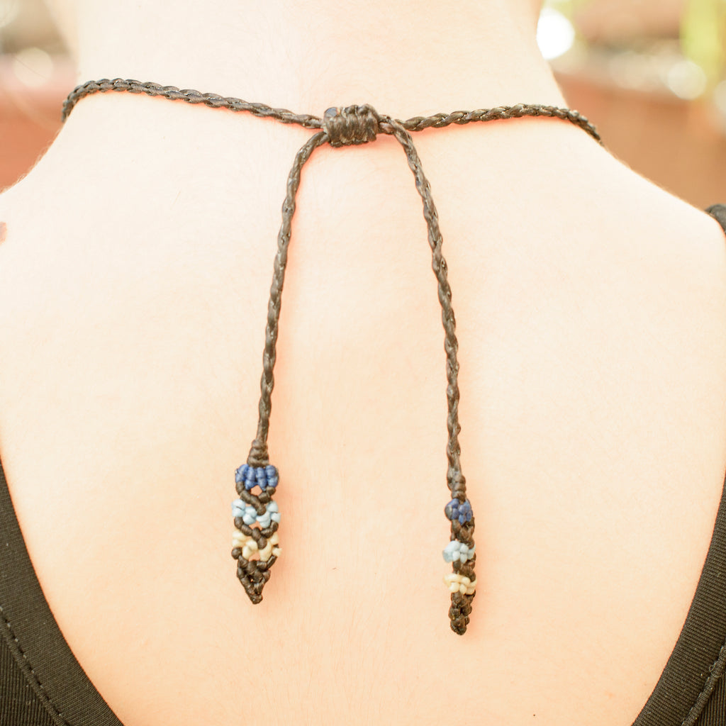 Vishuddha Macrame Pendant necklace with Lapis Lazuli Gem Stone handmade embroidered artisanal jewellery jewelry back ties