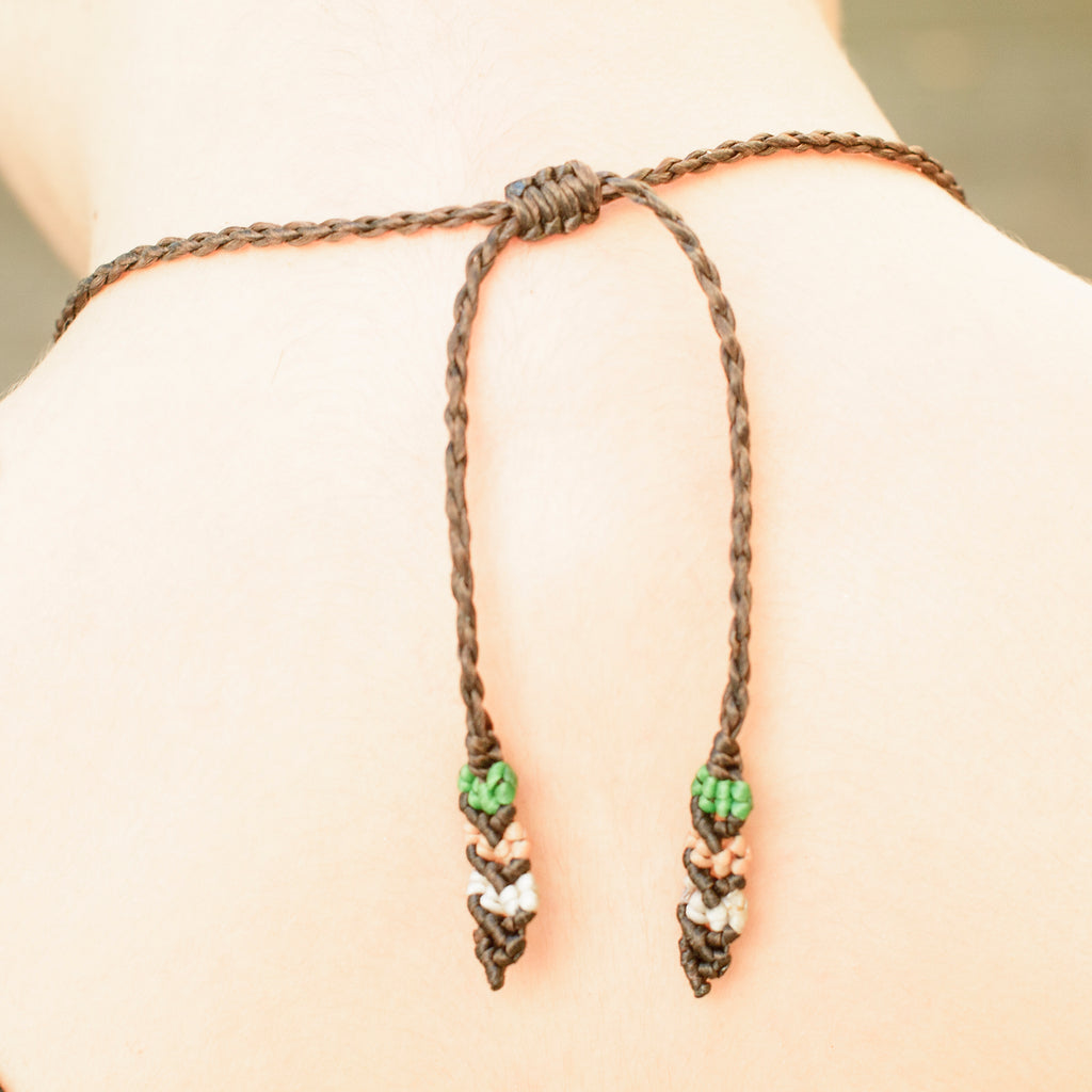 Vishuddha Macrame Pendant necklace with Amazonite Gem Stone handmade embroidered artisanal jewellery jewelry back ties
