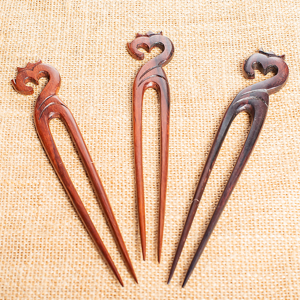 Hand Carved Wood Hair Stick Model Yoga - ShopiPersia