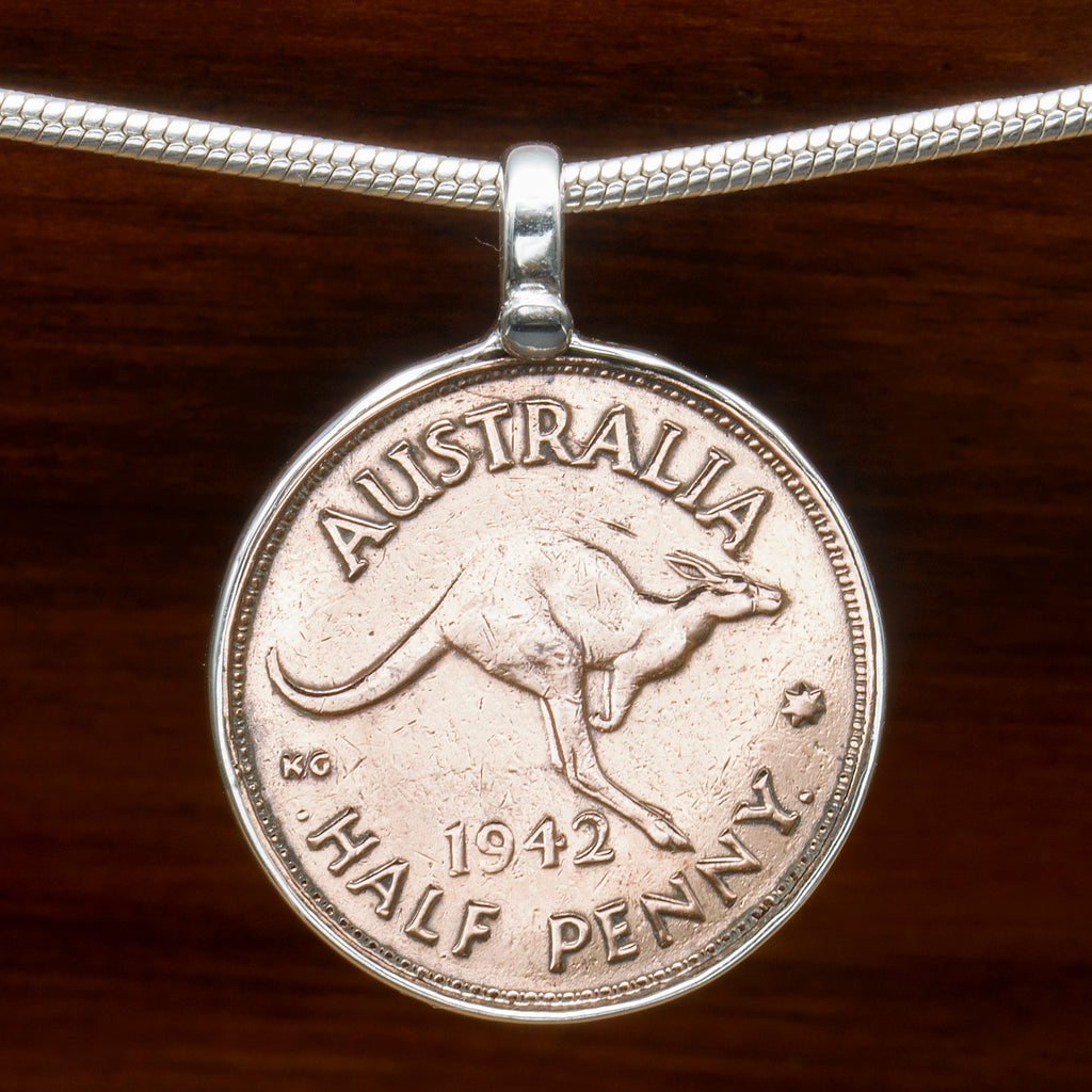 Sterling Silver Australian vintage half penny Coin pendant