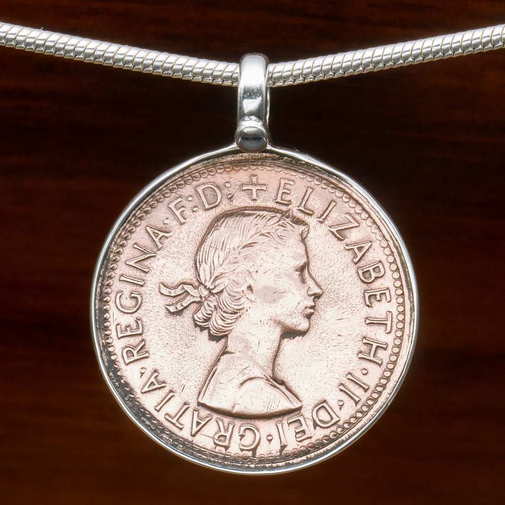 Sterling Silver Australian vintage half penny Coin pendant