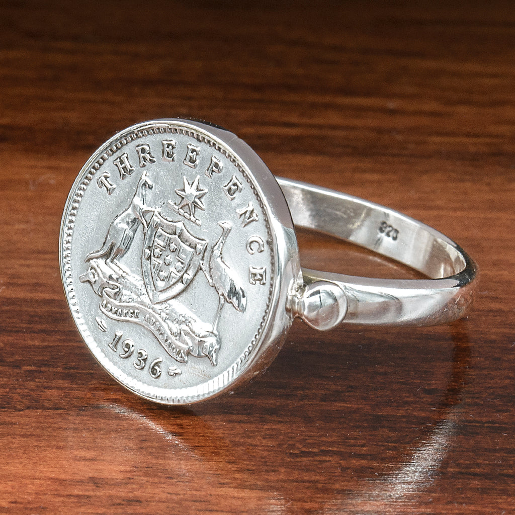 Sterling Silver Australian threepence Coin Signet Ring