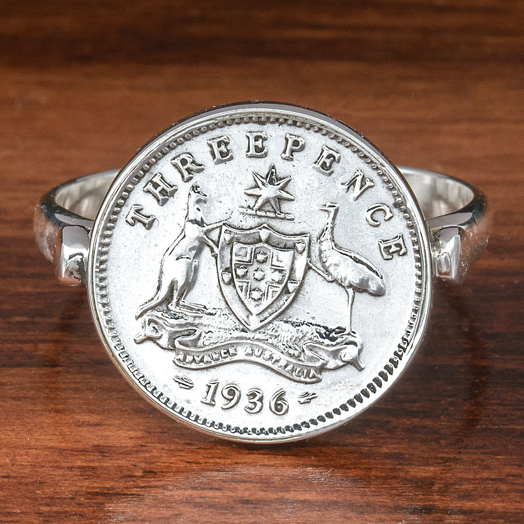 Sterling Silver Australian threepence Coin Signet Ring