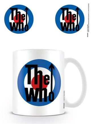 White ceramic coffee or tea mug with The Who's Target artwork print
